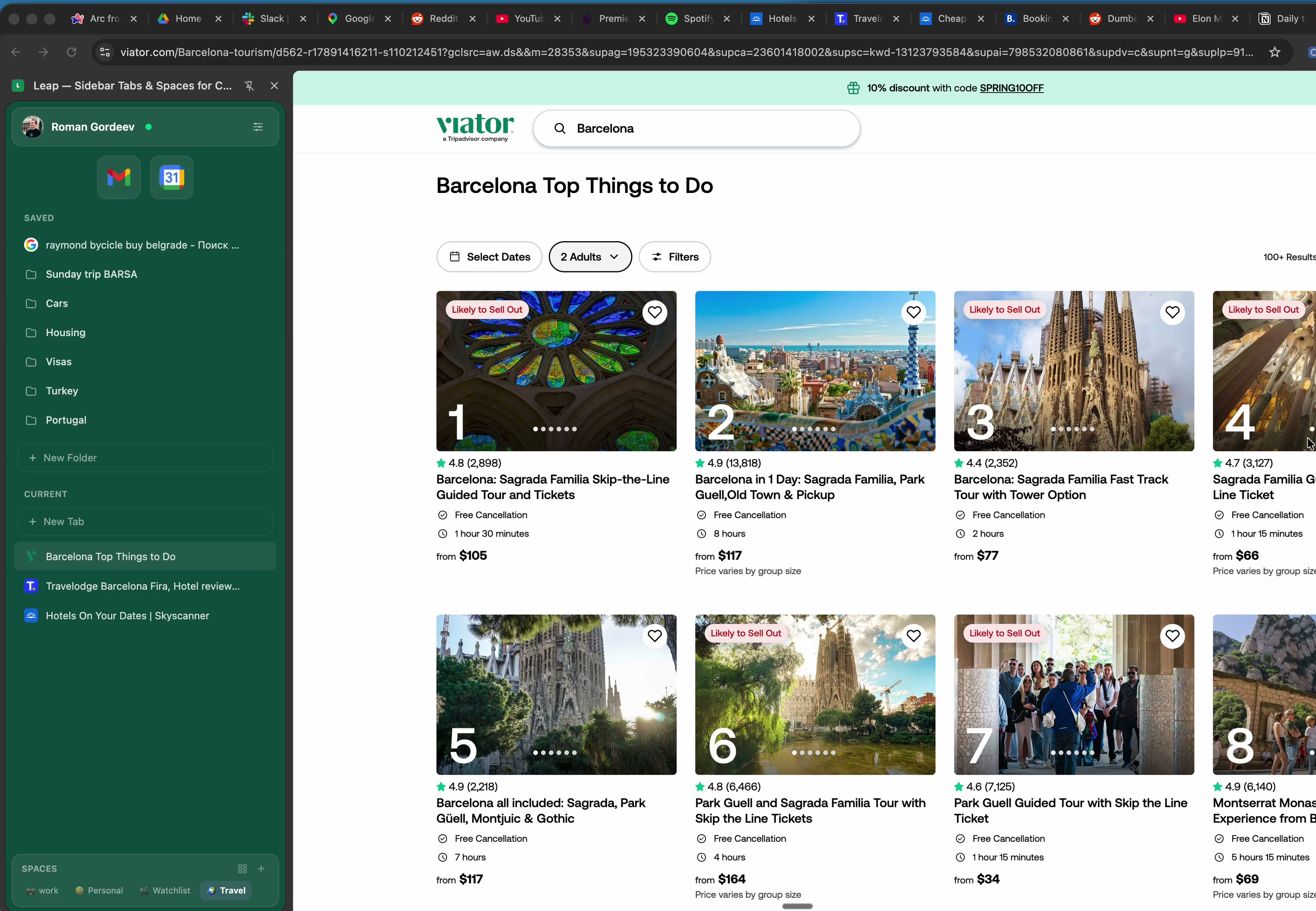 Vertical tab sidebar in Leap with nested folders and pinned sites
