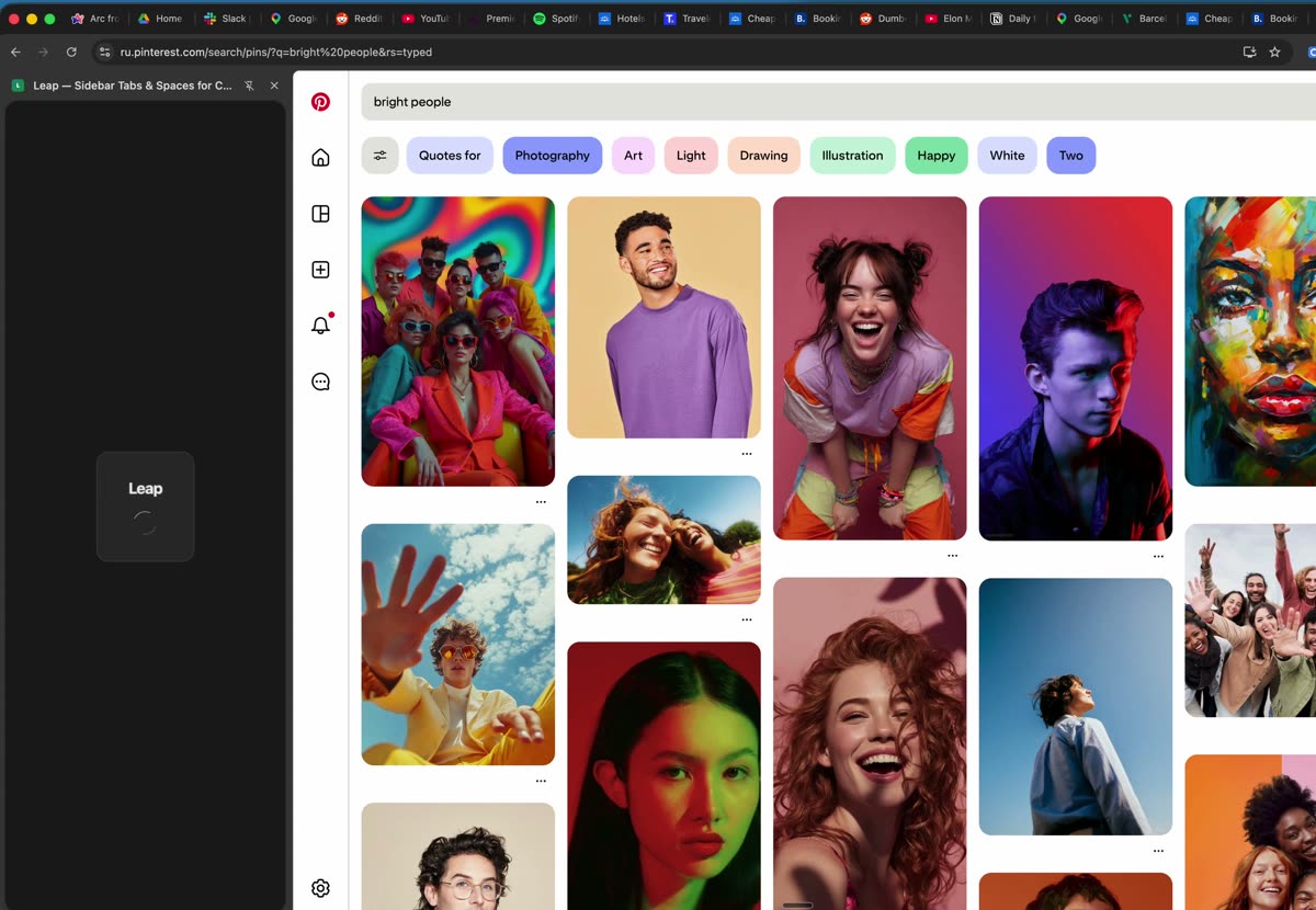 Leap sidebar with three workspaces and AI tab grouping